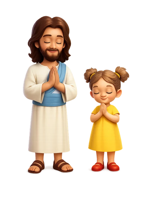 Jesus and his little friend praying together